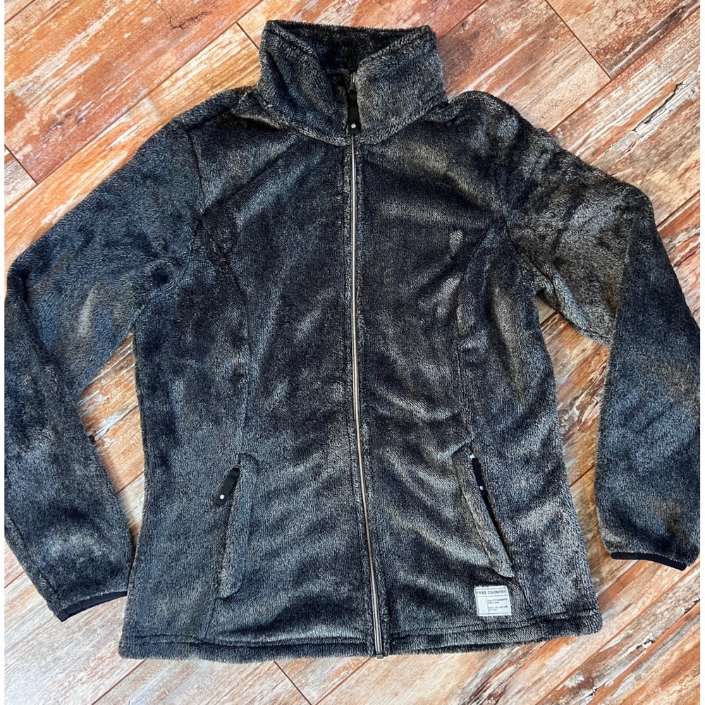 Free Country Womens Medium Faux Fur Fleece Jacket Full Zip Soft Plush Gray